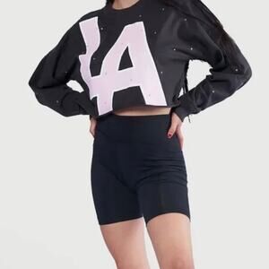 Spirit Jersey L.A. Jeweled Crop Sweatshirt Large Black & Pink
